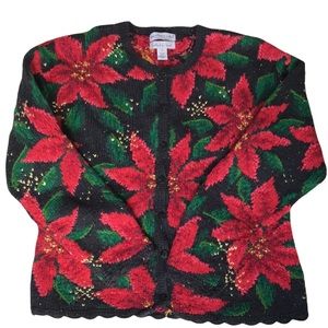 SALE Northern Isles hand knit black Christmas cardigan Size L